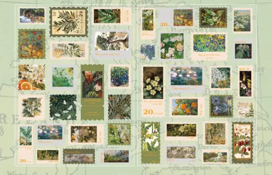 Sticker 2 fogli da 20 PZ effetto francobolli